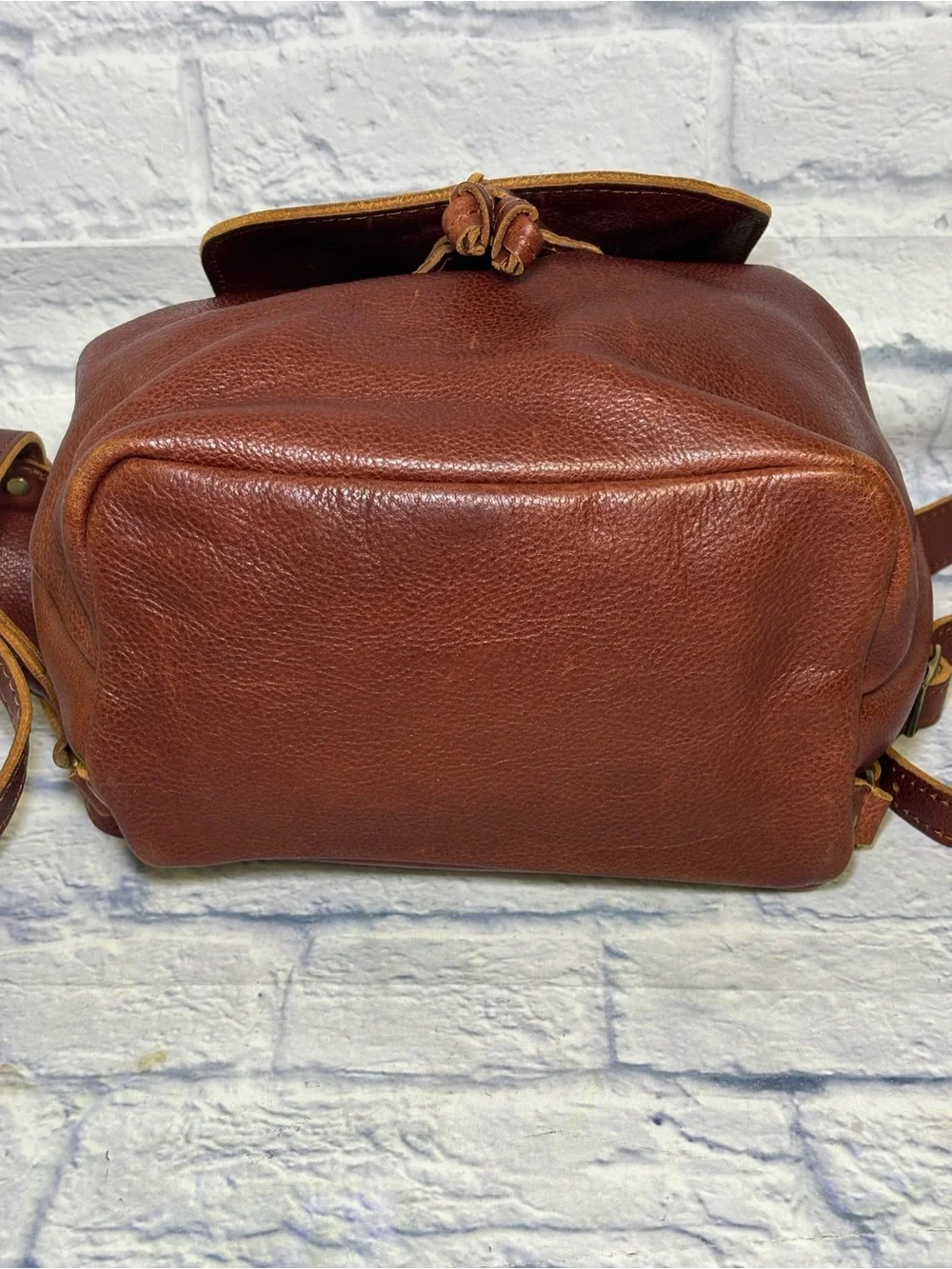 Portland Leather Goods Bucket Backpack Brown Full Grain Leather Drawstring Bag